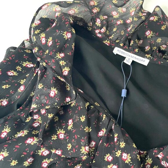 Rebecca Minkoff Floral Blouse Womens Small Black Sleeveless VNeck Ruffle Relaxed - Picture 5 of 9